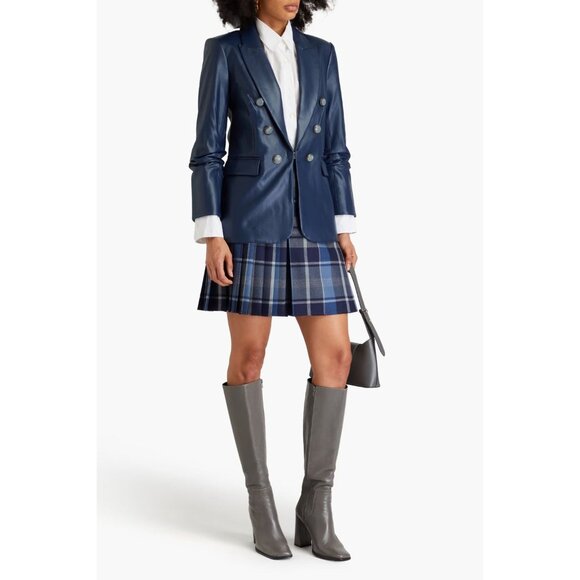 NWOT VERONICA BEARD Beacon Storm Blue Faux Leather Dickey Jacket Blazer, Size 2 - Picture 1 of 16